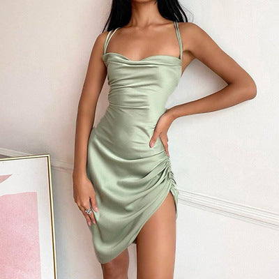 Sling Solid Color Sleeveless Sexy Backless Dress