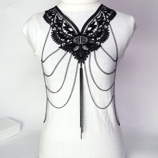 Black tassel lace body chain accessories